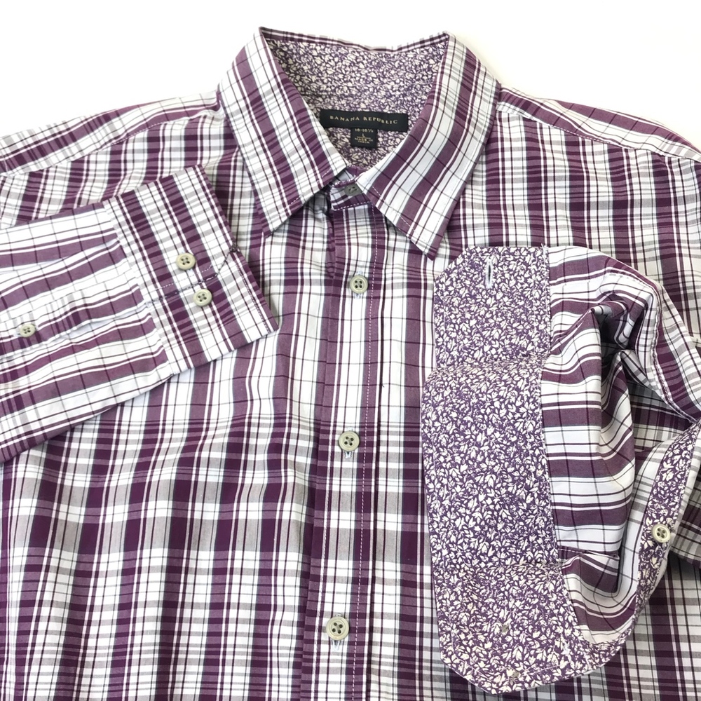 Banana Republic Button Shirt Plaid Contrast Cuffs